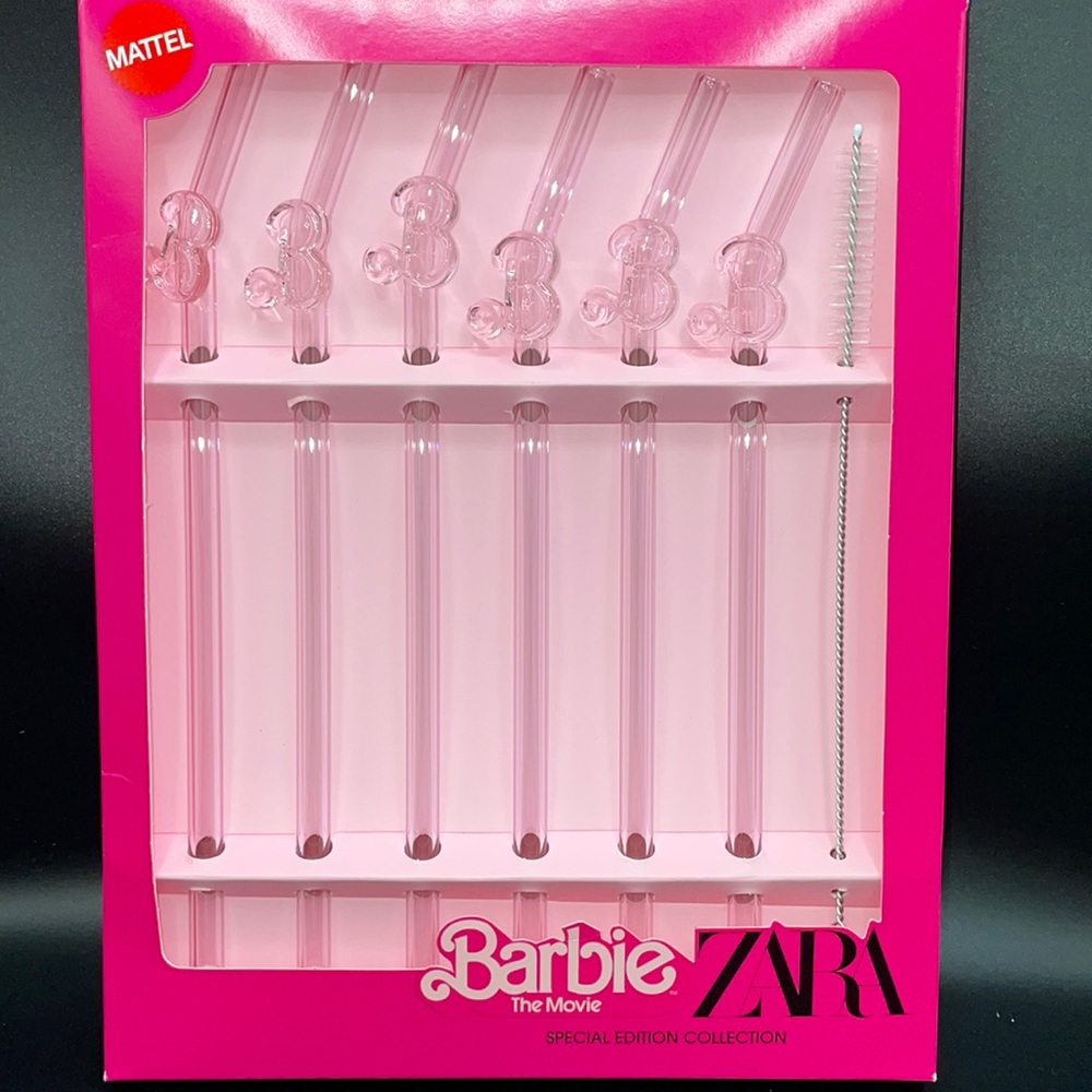 24HR DROP ⬇️ Barbie X Zara Glass Barbie “B” Pink Straws